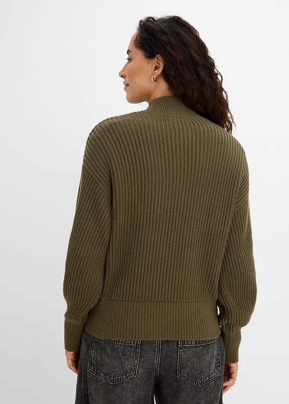 Oversize-Pullover aus reiner Baumwolle in grün von hinten (im Anschnitt) - bonprix