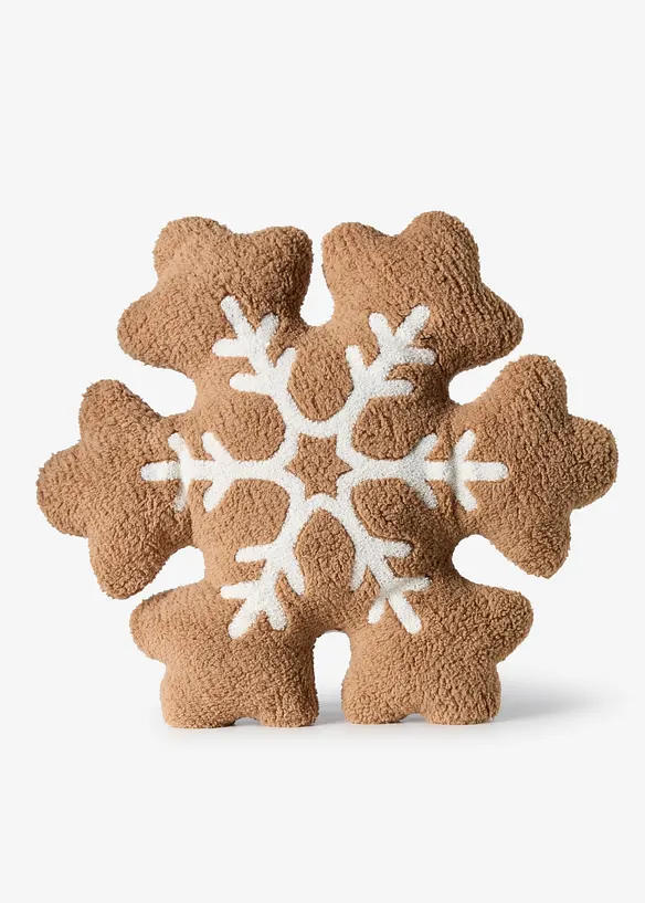 flauschiges Schneeflocke Dekokissen in braun von vorne - bonprix