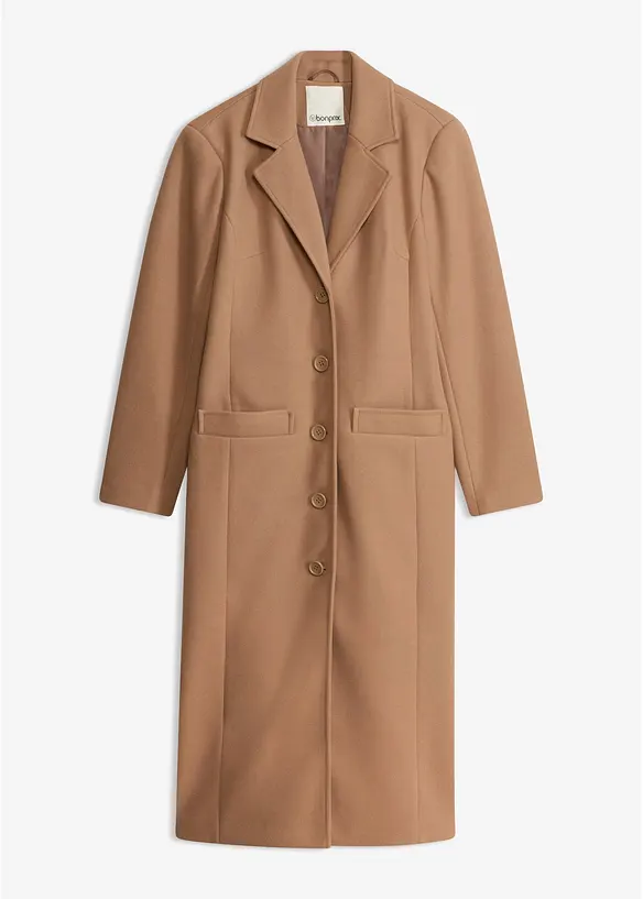 Langer Mantel in Wolloptik in braun von vorne - bonprix