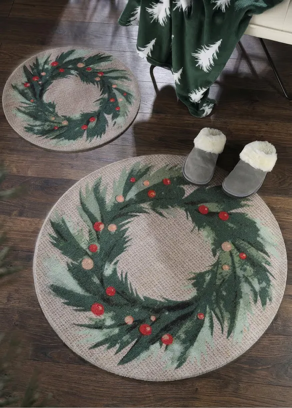 Runde waschbare Fußmatte mit weihnachtlichem Design in beige (Ambiente) - bonprix