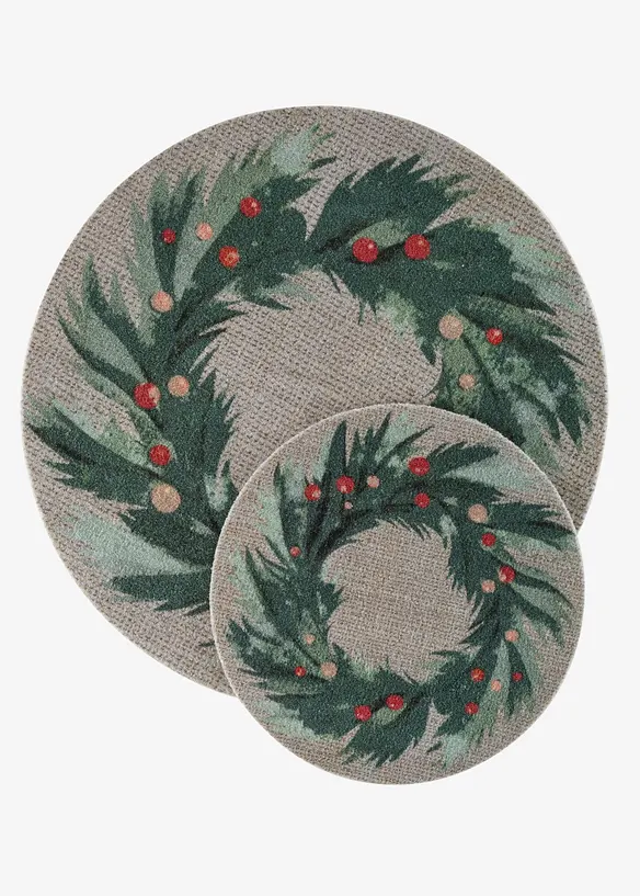 Runde waschbare Fußmatte mit weihnachtlichem Design in beige - bonprix