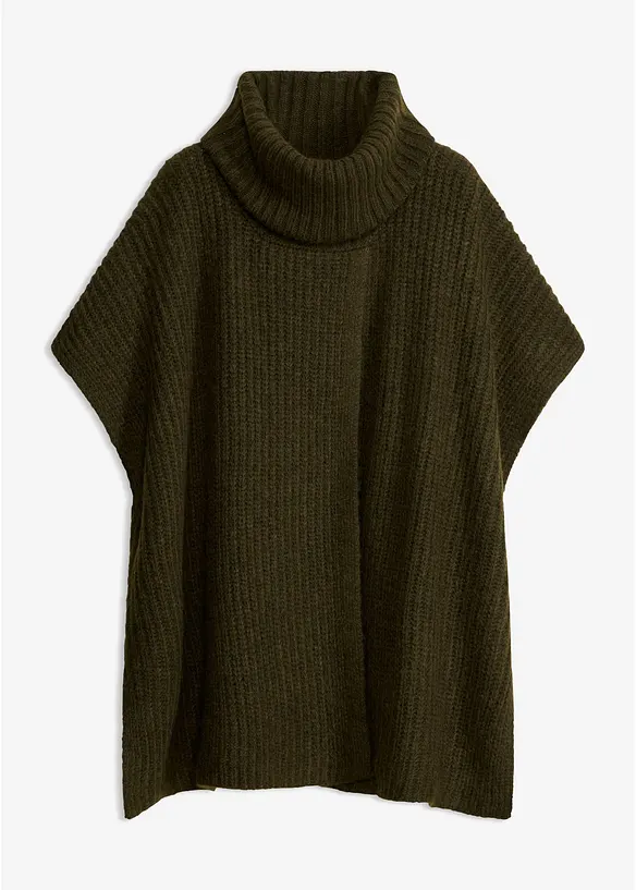 Poncho-Pullover aus weichem Woll-Mix in grün von vorne - bonprix