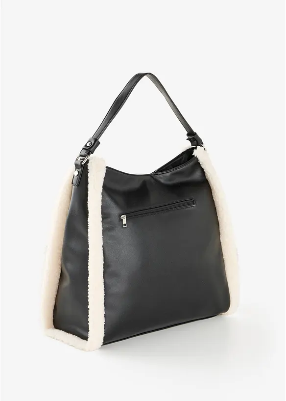Handtasche mit Teddyfell in schwarz von hinten - bonprix