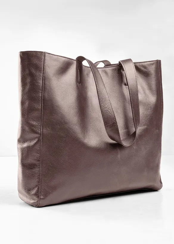 XXL-Ledershopper in braun geöffnet - bonprix