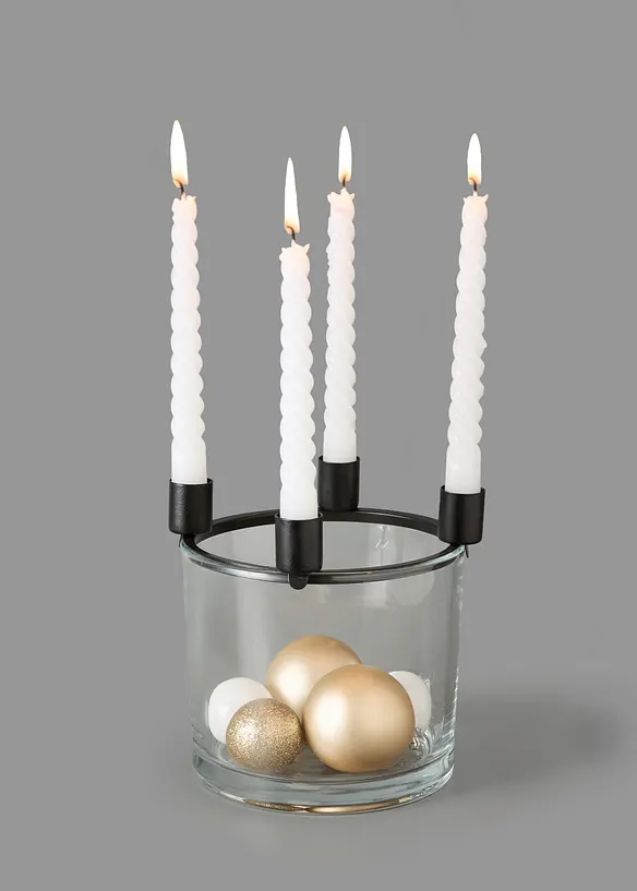 Adventskerzenhalter mit Dekoschale in schwarz von vorne - bonprix