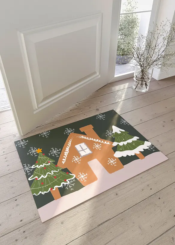 Waschbare Fußmatte mit weihnachtlichem Design in grün (Ambiente) - bonprix