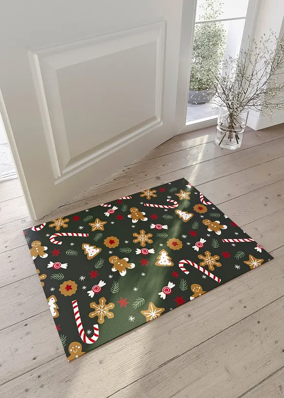 Waschbare Fußmatte mit weihnachtlichem Motiv in grün (Ambiente) - bonprix
