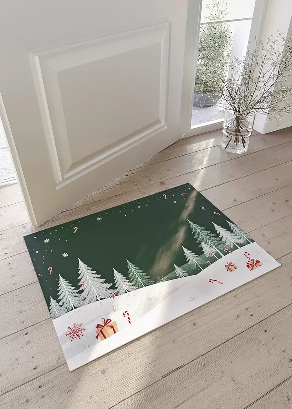 Waschbare Fußmatte mit winterlichem Design in grün (Ambiente) - bonprix