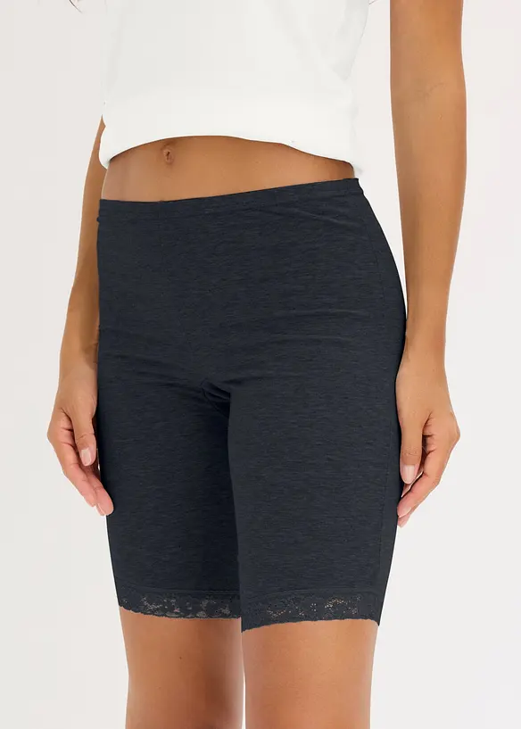 Lange Damen-Boxer aus weichen Material im Vorteilspack in schwarz von vorne - bonprix