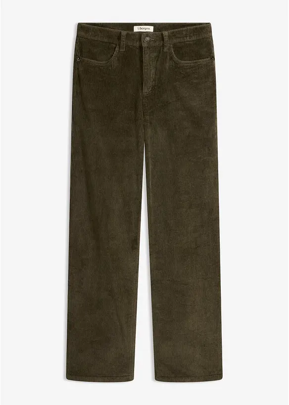 Cordhose mit ausgestelltem Bein in grün von vorne - bonprix