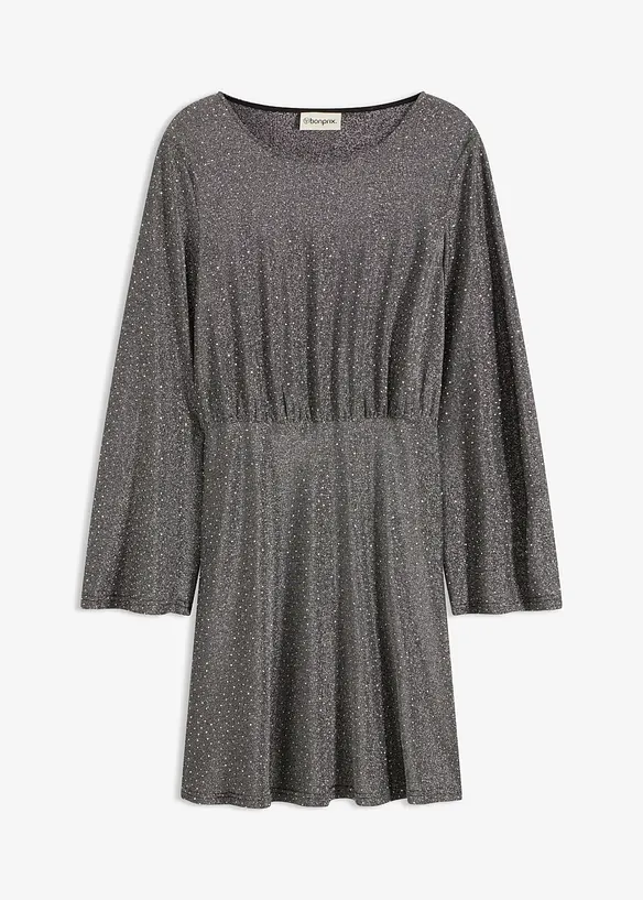 Jerseykleid mit Glitzereffekt und Strasssteinchen in grau von vorne - bonprix