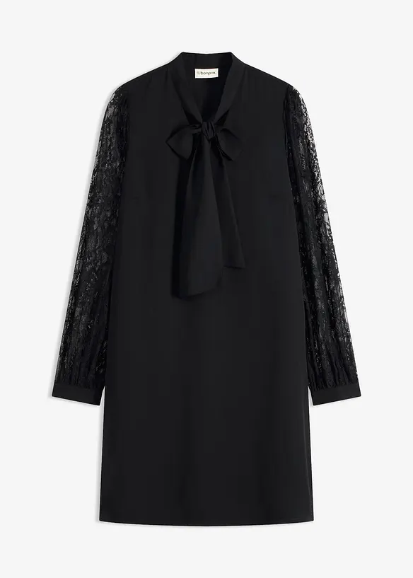 Blusenkleid mit Spitzenärmel in schwarz von vorne - bonprix Blusenkleid mit Spitzenärmel in schwarz von vorne - bonprix