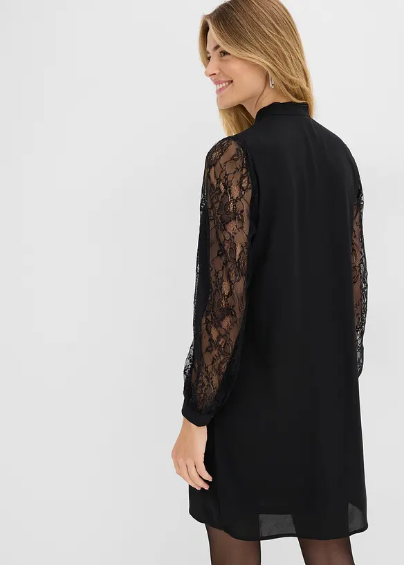 Blusenkleid mit Spitzenärmel in schwarz von hinten (Totalaufnahme) - bonprix Blusenkleid mit Spitzenärmel in schwarz von hinten (Totalaufnahme) - bonprix