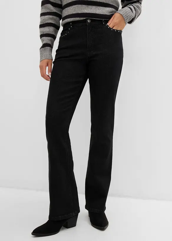 Bootcut-Jeans High Waist in schwarz von vorne - bonprix