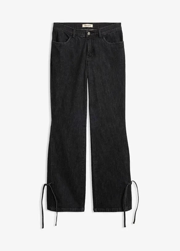 Bootcut-Jeans Mid Waist in schwarz von vorne - bonprix
