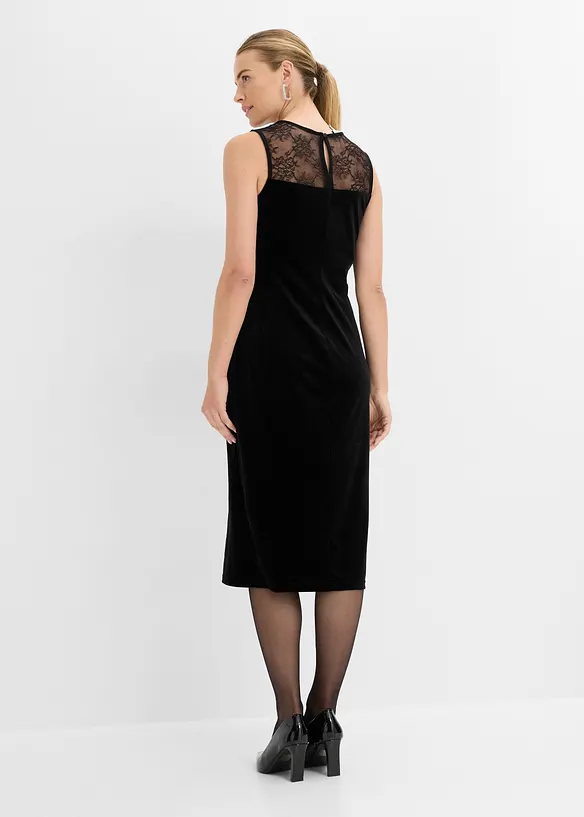 Kleid aus Samt mit Spitzeneinsatz in schwarz von hinten (Totalaufnahme) - bonprix