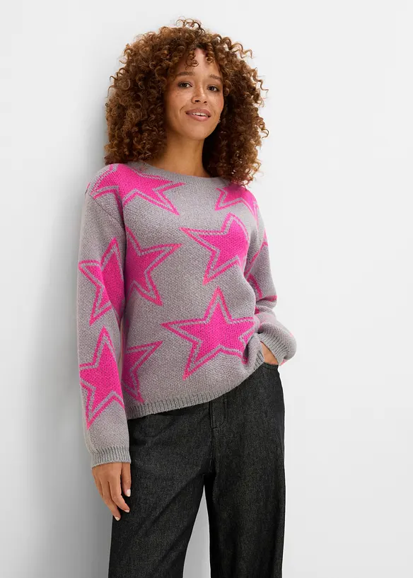 Boxy-Pullover in grau von vorne (im Anschnitt) - bonprix