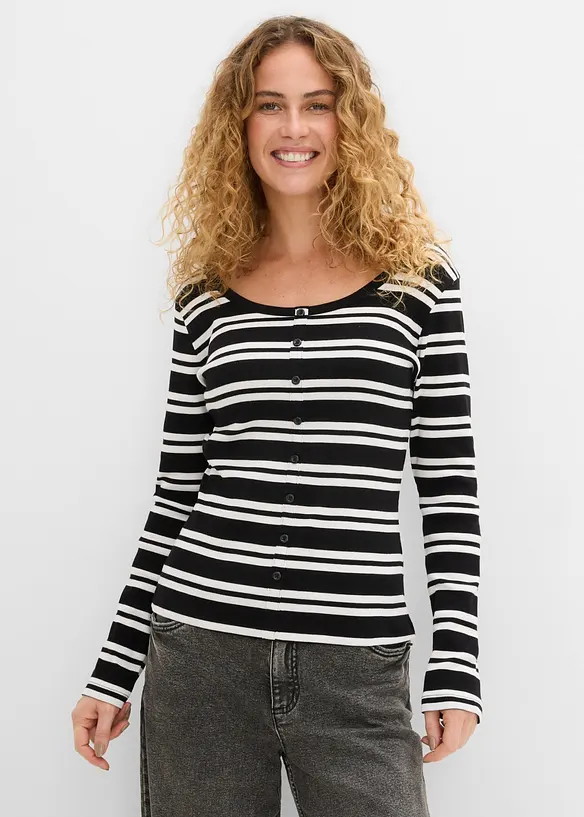 Ripp-Shirt aus Bio-Baumwolle in schwarz von vorne (im Anschnitt) - bonprix Ripp-Shirt aus Bio-Baumwolle in schwarz von vorne (im Anschnitt) - bonprix