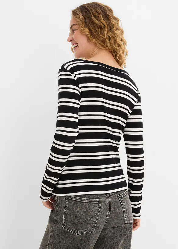 Ripp-Shirt aus Bio-Baumwolle in schwarz von hinten (im Anschnitt) - bonprix Ripp-Shirt aus Bio-Baumwolle in schwarz von hinten (im Anschnitt) - bonprix