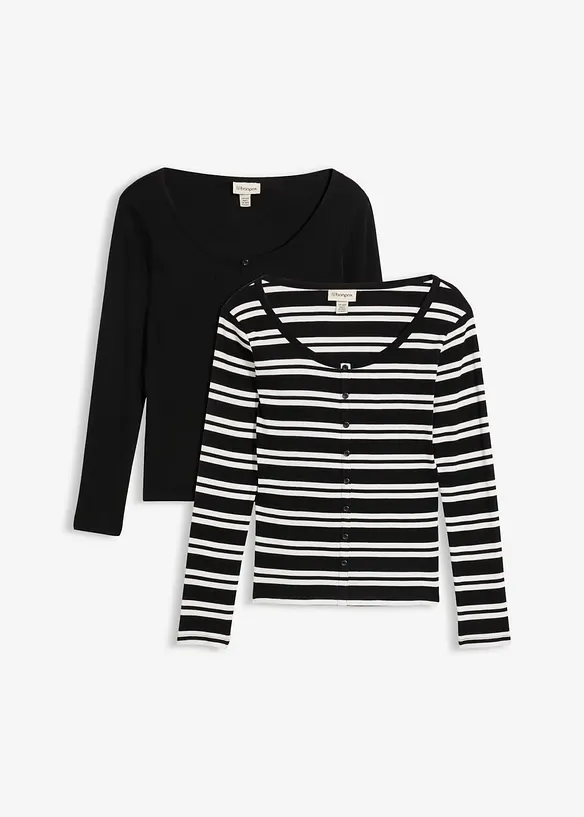 Ripp-Shirt aus Bio-Baumwolle in schwarz von vorne - bonprix Ripp-Shirt aus Bio-Baumwolle in schwarz von vorne - bonprix