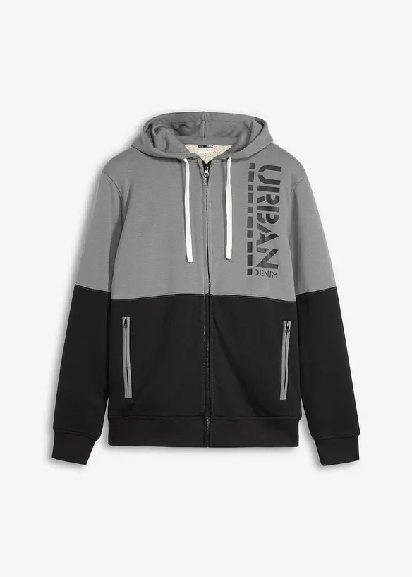 Thermo-Sweatjacke mit wärmendem Teddyfleece-Futter in grau von vorne - bonprix