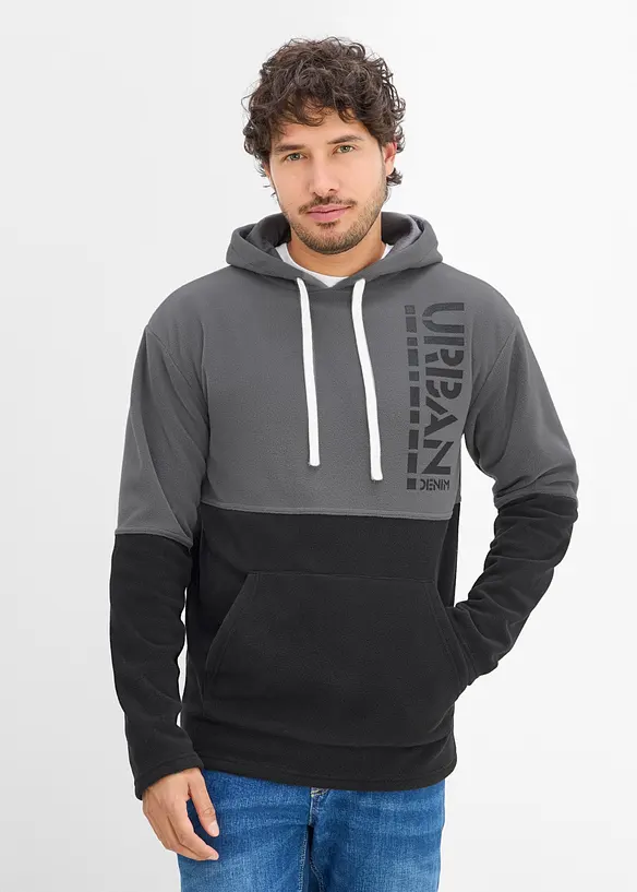 Fleece-Hoodie in grau von vorne (im Anschnitt) - bonprix