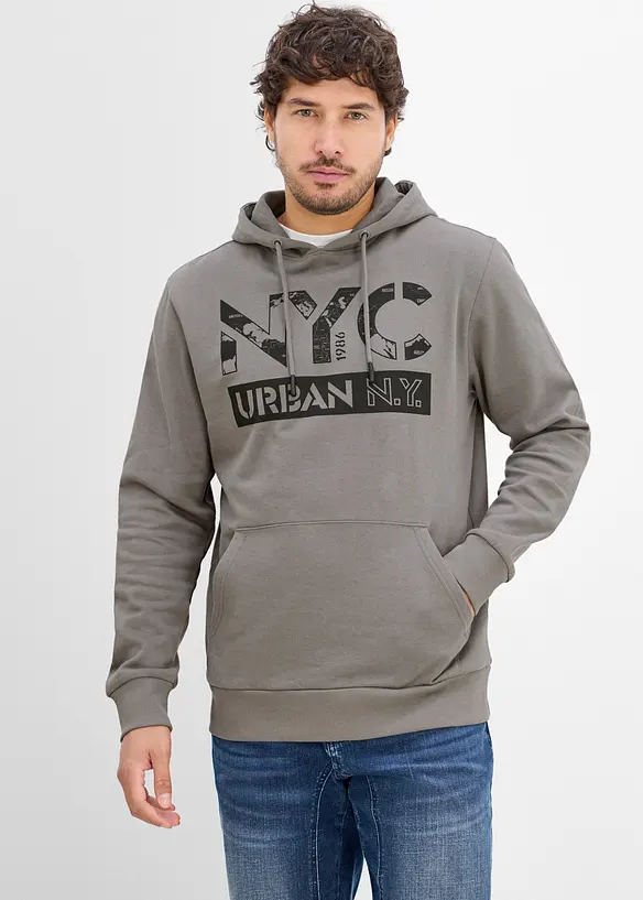 Hoodie aus reiner Bio-Baumwolle in grau von vorne (im Anschnitt) - bonprix