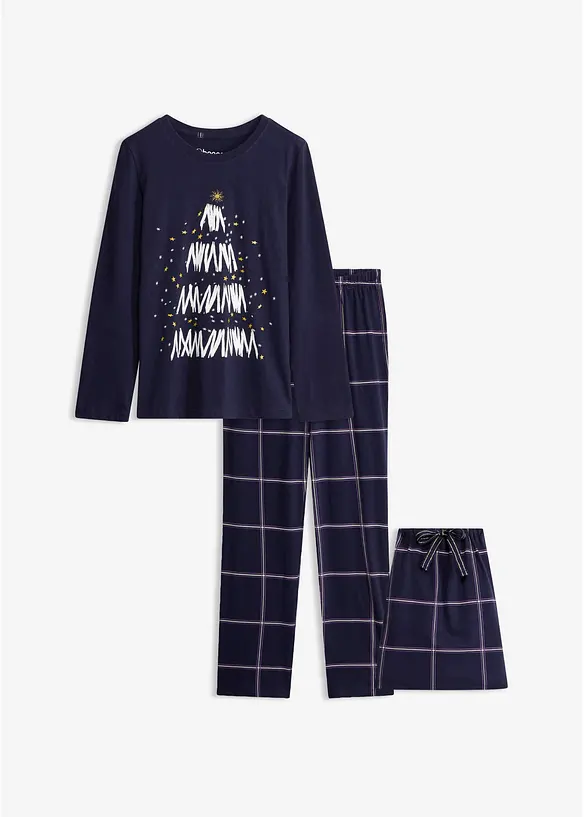 Pyjama aus weicher Baumwolle  mit Geschenktasche in blau von vorne - bonprix