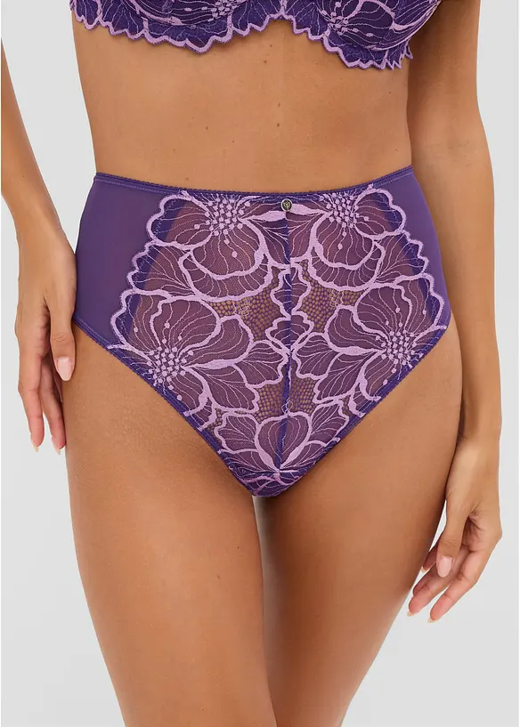 Taillenstring mit zweifarbiger Spitze in lila von vorne - bonprix
