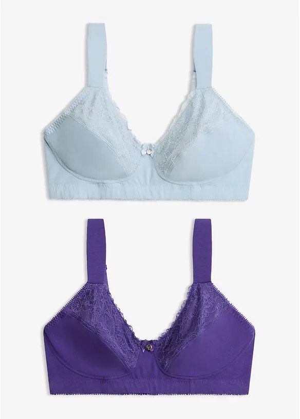 BH ohne Bügel mit Bio-Baumwolle und Spitze (2er Pack) in lila von vorne - bonprix
