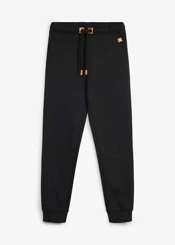 Jogginghose aus schwerer Qualität mit PU-Details in schwarz von vorne - bonprix