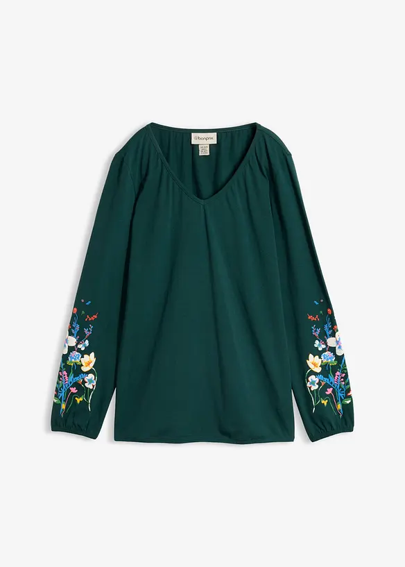 Langarmshirt aus Bio-Baumwoll-Stretch in grün von vorne - bonprix Langarmshirt aus Bio-Baumwoll-Stretch in grün von vorne - bonprix