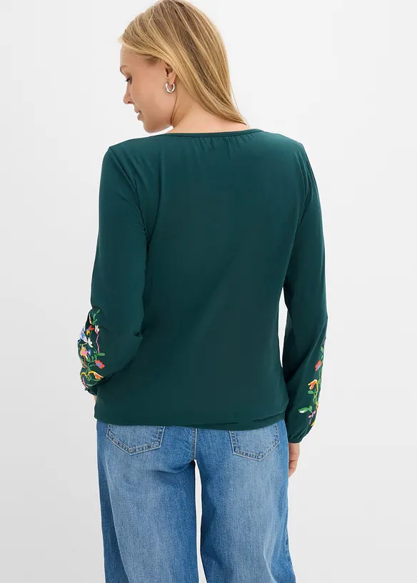 Langarmshirt aus Bio-Baumwoll-Stretch in grün von hinten (im Anschnitt) - bonprix Langarmshirt aus Bio-Baumwoll-Stretch in grün von hinten (im Anschnitt) - bonprix