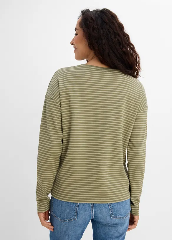 Langarmshirt aus reiner Bio-Baumwolle in grün von hinten (im Anschnitt) - bonprix