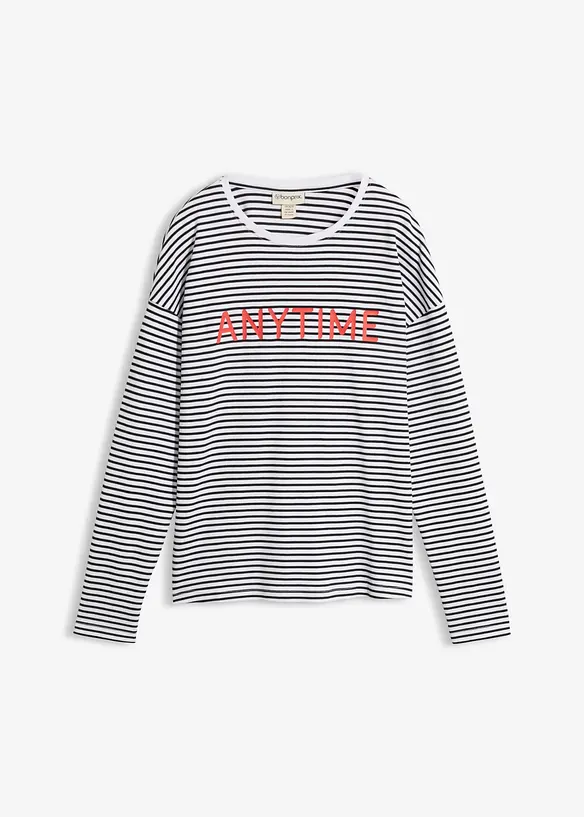 Langarmshirt aus reiner Bio-Baumwolle in weiß von vorne - bonprix