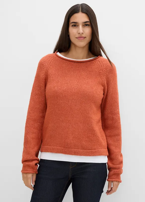 Rundhalspullover in braun von vorne (im Anschnitt) - bonprix Rundhalspullover in braun von vorne (im Anschnitt) - bonprix