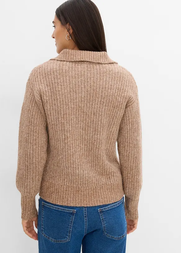 Grobstrickjacke mit Wollanteil in braun von hinten (im Anschnitt) - bonprix
