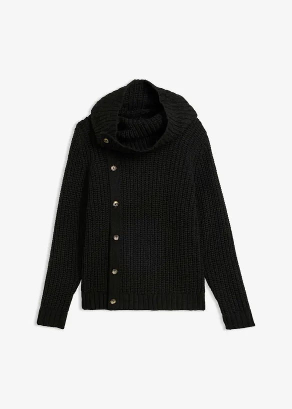 Pullover mit Knopfleiste in schwarz von vorne - bonprix