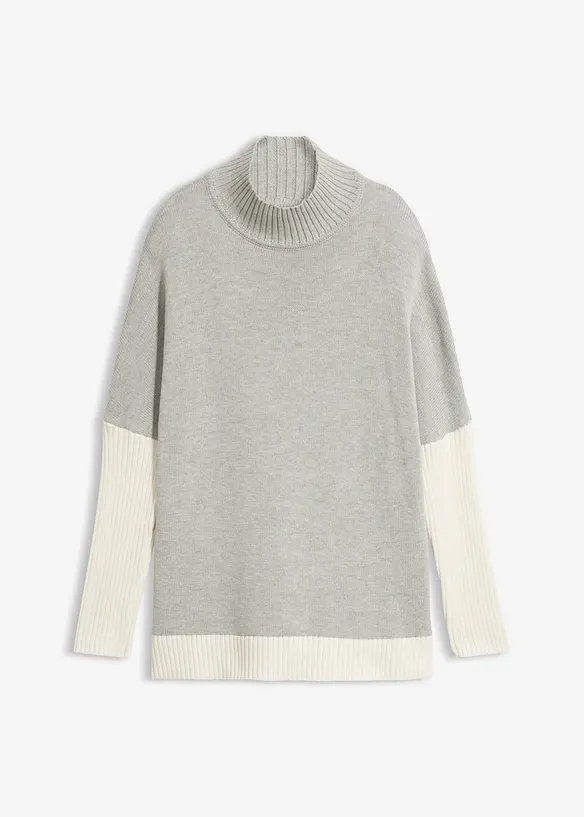 Loose-Fit Pullover mit seitlichem Schlitz aus Baumwoll-Mix in grau von vorne - bonprix