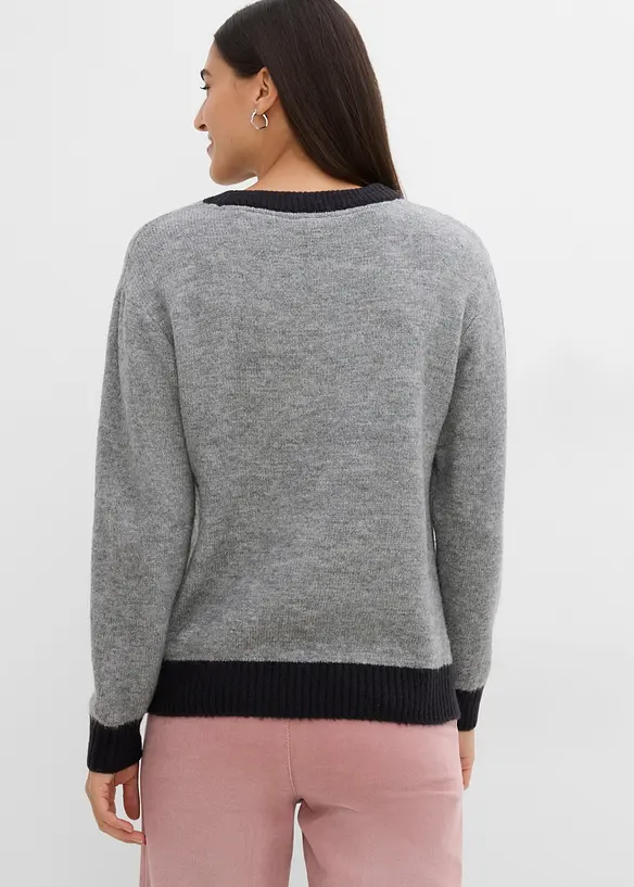 Loose-Fit Strickpullover in grau von hinten (im Anschnitt) - bonprix