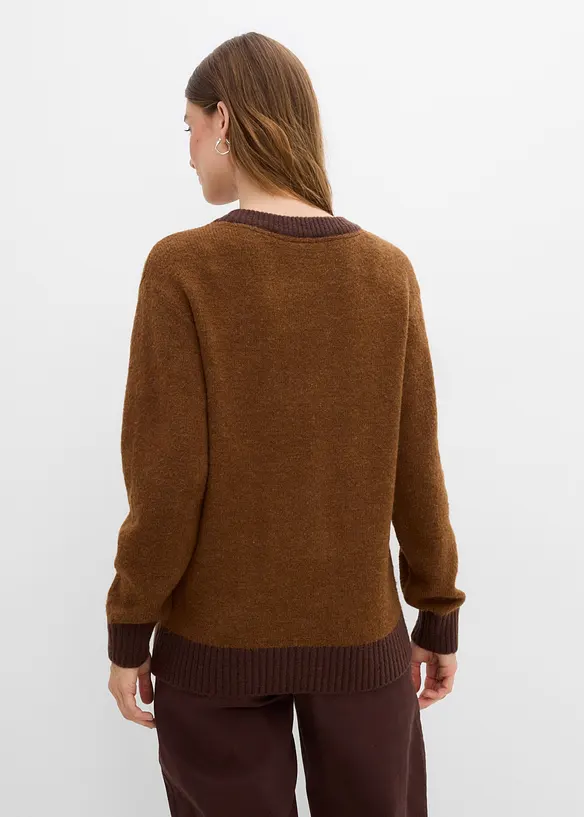 Loose-Fit Strickpullover in braun von hinten (im Anschnitt) - bonprix