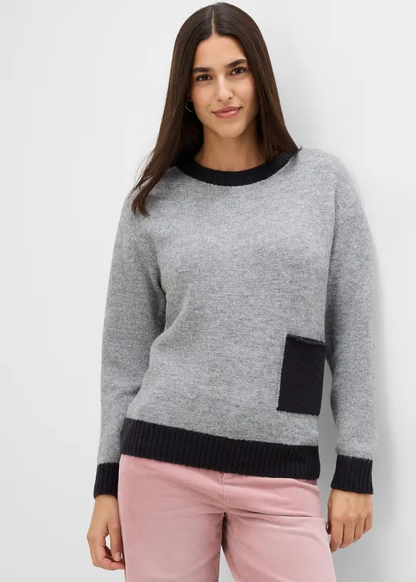 Loose-Fit Strickpullover in grau von vorne (im Anschnitt) - bonprix