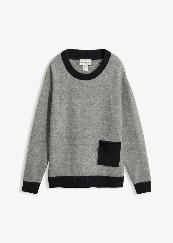 Loose-Fit Strickpullover in grau von vorne - bonprix