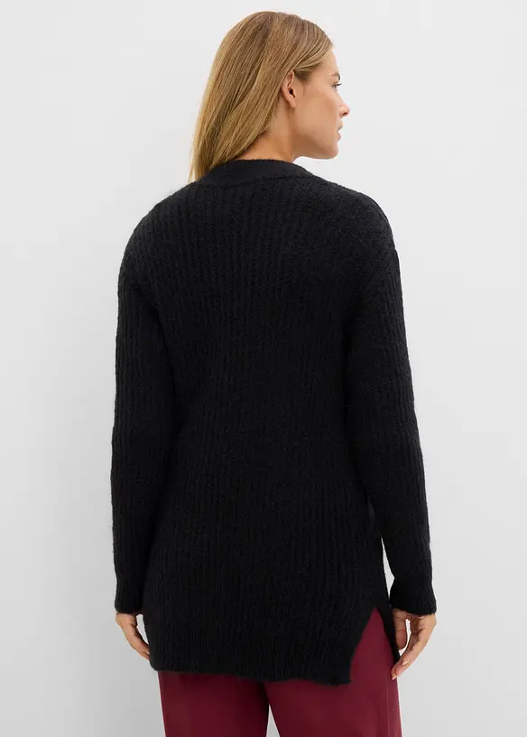 Grobstrickjacke aus weichem Wollmix in schwarz von hinten (im Anschnitt) - bonprix