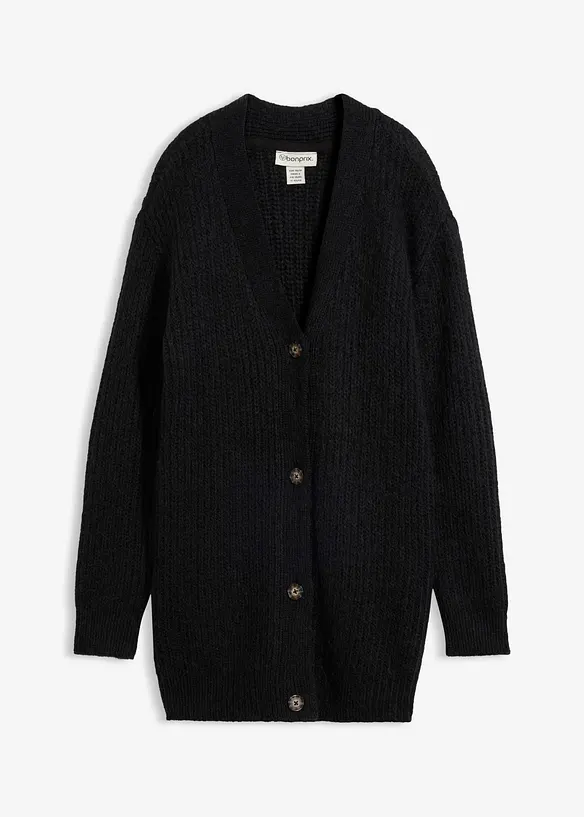Grobstrickjacke aus weichem Wollmix in schwarz von vorne - bonprix