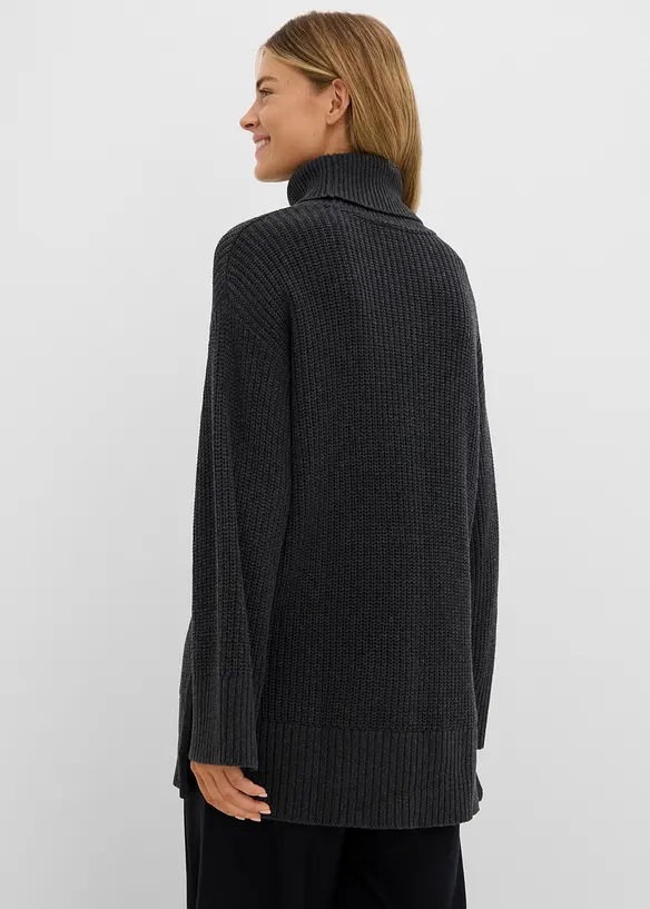 Oversize-Rollkragenpullover aus Baumwoll-Mix in grau von hinten (im Anschnitt) - bonprix