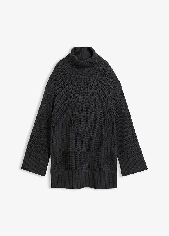 Oversize-Rollkragenpullover aus Baumwoll-Mix in grau von vorne - bonprix