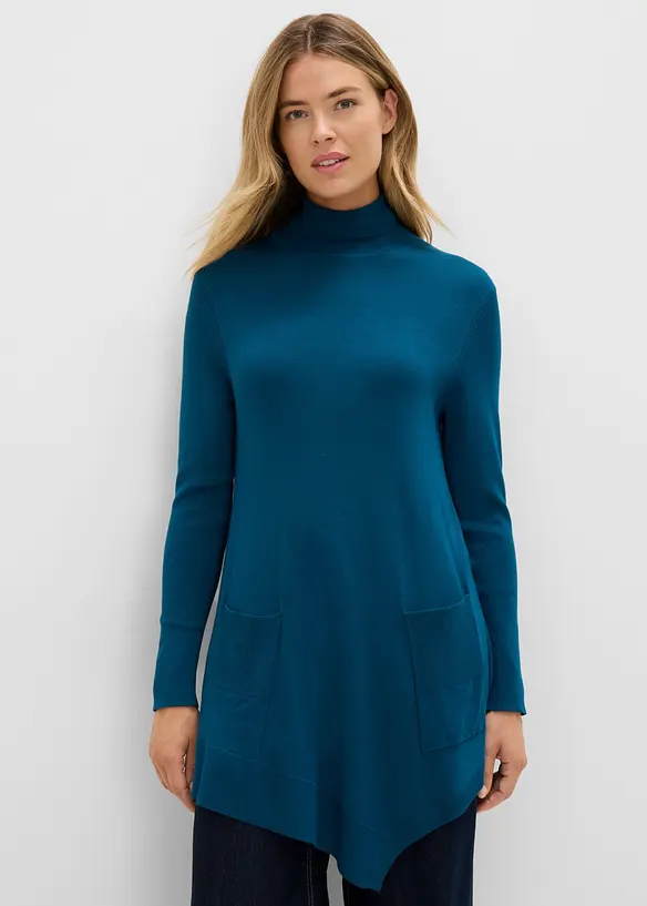 Long-Pullover aus Viskose-Mischung in petrol von vorne (im Anschnitt) - bonprix
