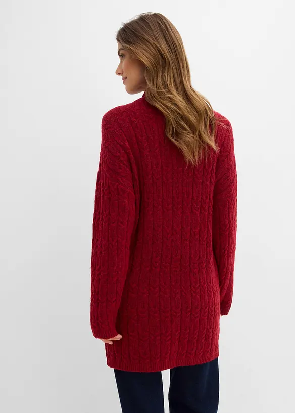 Longpullover mit Zopfmuster in rot von hinten (im Anschnitt) - bonprix