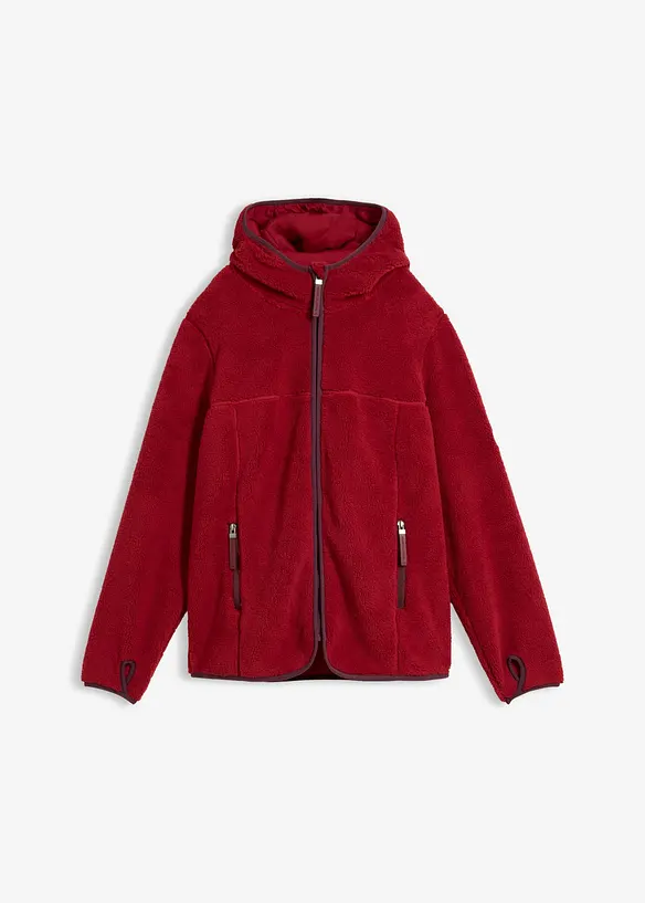 Teddy-Fleece Jacke mit Kapuze in rot von vorne - bonprix Teddy-Fleece Jacke mit Kapuze in rot von vorne - bonprix
